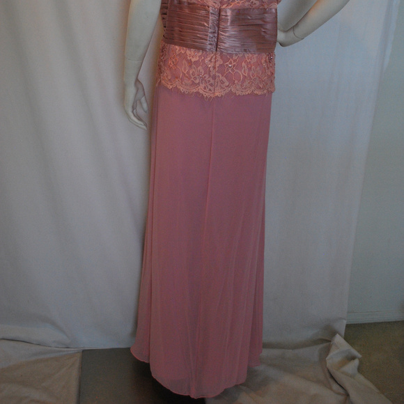 Long Pink Mothers Gown Lace Chiffon Satin Trim SS - Picture 7 of 8